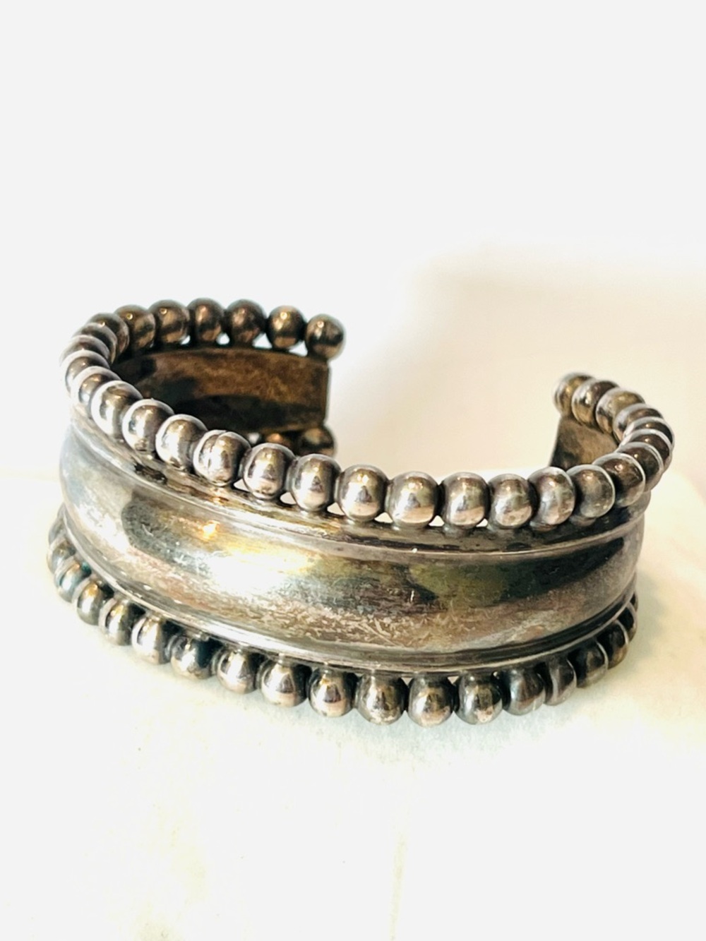 Polished Silver Bead-Trim Cuff Bracelet - Women's Jewelry